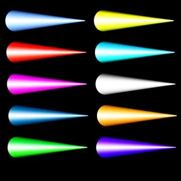 Vector Spotlights and neon Light Effects Set isolated on transparent and black Stock Illustration