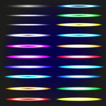 Vector Spotlights and neon Light Effects Set isolated on transparent and black Stock Illustration