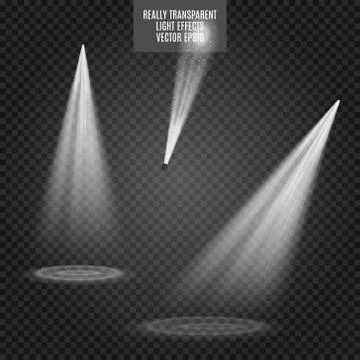 Vector Spotlights. Light Effects. White glow. Really transparent effect Illustrazione stock