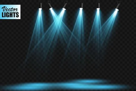 Vector Spotlights. Scene. Light Effects. Glow light effect. Vector illustration. Illustrazione stock