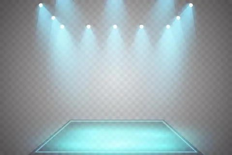 Vector Spotlights. Scene. Light Effects. Glow light effect. Vector illustration. Illustrazione stock