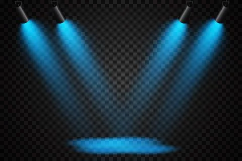 Vector Spotlights. Scene. Light Effects. Glow light effect. Vector illustration. Illustrazione stock