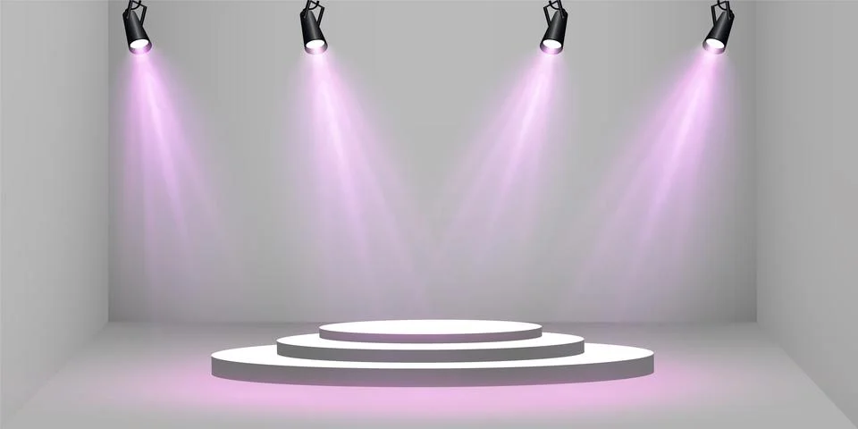 Vector Spotlights. Scene. Light Effects. Glow light effect. Vector illustration. Illustrazione stock