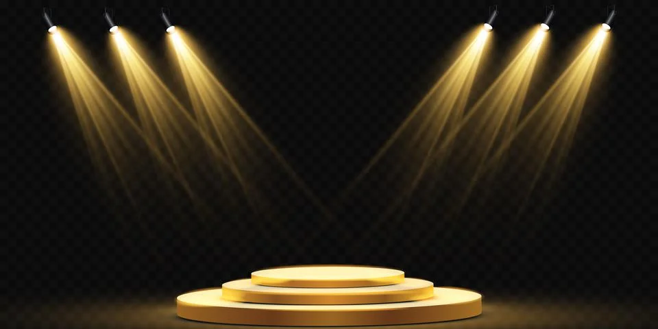 Vector Spotlights. Scene. Light Effects. Glow light effect. Vector illustration. Illustrazione stock