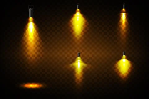 Vector Spotlights. Scene. Light Effects. Glow light effect. Vector illustration. Illustrazione stock