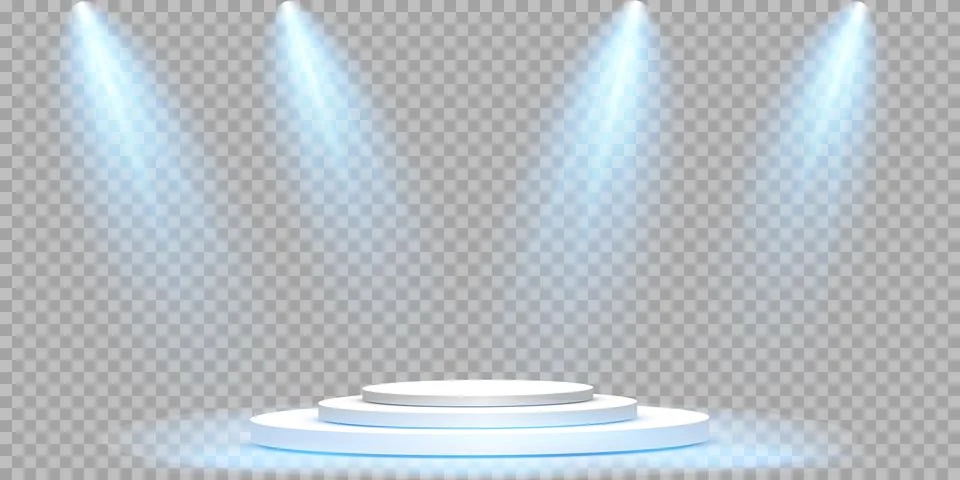 Vector Spotlights. Scene. Light Effects. Glow light effect. Vector illustration. Illustrazione stock