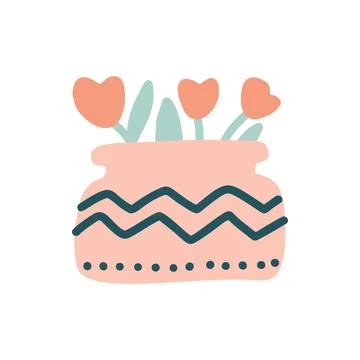 Vector spring 70s inspired pattern in rectangular shape. Flower in vase Groovy Illustrazione stock