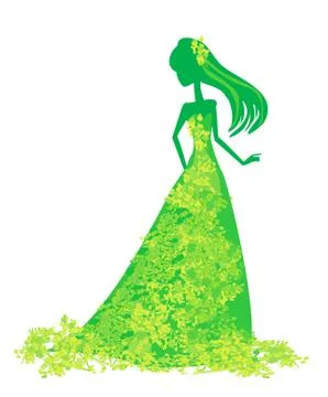 Vector spring abstract green girl silhouette Stock Illustration