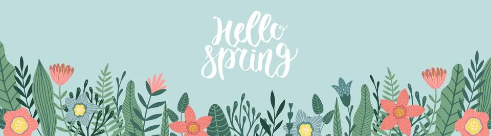 Vector spring banner with copy space for text. Flower designs in flat style. Stock Illustration