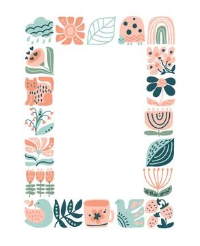 Vector spring ethnic logo composition pattern frame tile mosaic of bird, flower Stock Illustration