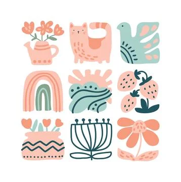 Vector spring ethnic logo composition pattern tile mosaic of bird, flower, leaf Illustrazione stock