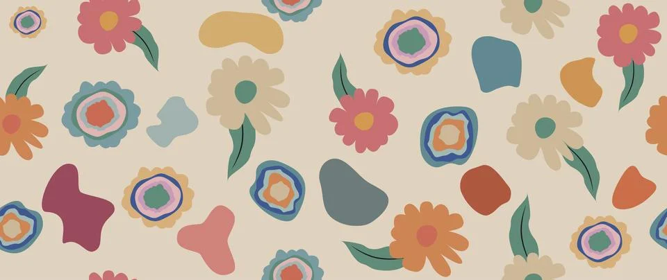 Vector spring flat background. Modern floral pattern with abstract circles Stockillustratie
