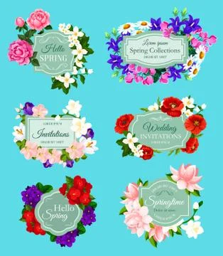 Vector spring flowers bouquets wedding invitations イラスト素材