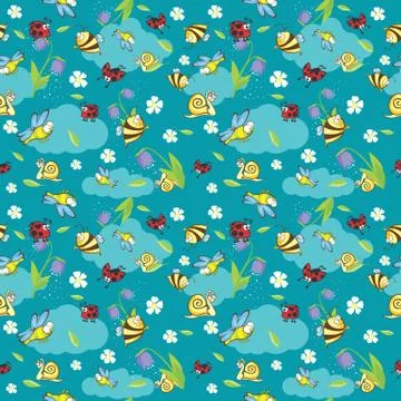 Vector spring funny cartoon insects seamless pattern Stock Illustration