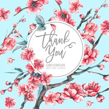 Vector spring greeting card with pink blooming branches Stock Illustration