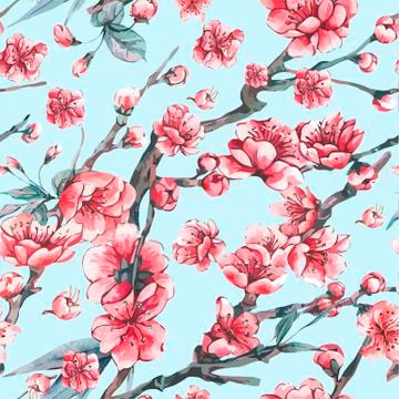 Vector spring greeting card with pink blooming branches Stock Illustration