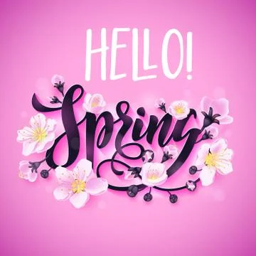 Vector spring hand drawn greeting card with cherry blossom. 스톡 일러스트