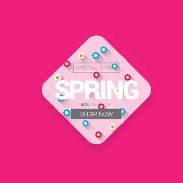 Vector spring sale design template banner or tag on pink background. Abstract イラスト素材