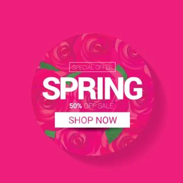 Vector spring sale design template banner or tag on pink background. Abstract Stock Illustration