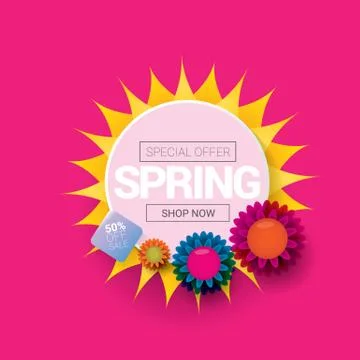 Vector spring sale design template banner or tag on pink background. Abstract Stock Illustration