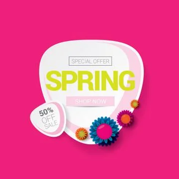 Vector spring sale design template banner or tag on pink background. Abstract Stock Illustration