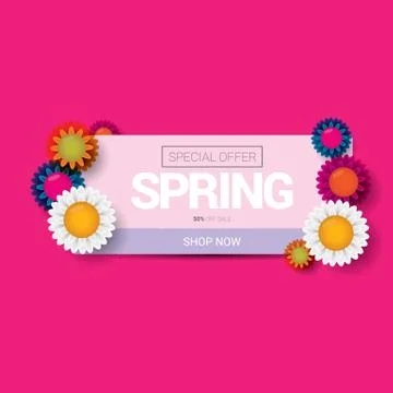 Vector spring sale design template banner or tag on pink background. Abstract Stock Illustration