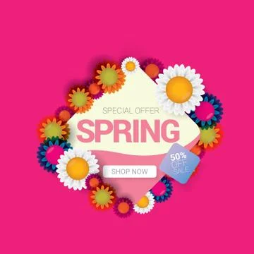 Vector spring sale design template banner or tag on pink background. Abstract Stock Illustration
