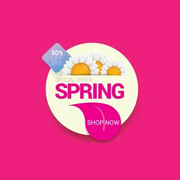 Vector spring sale design template banner or tag on pink background. Abstract Stock Illustration