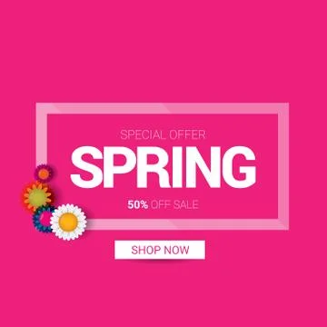 Vector spring sale design template banner or tag on pink background. Abstract Stock Illustration