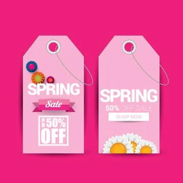 Vector spring sale design template banner or tag on pink background. Abstract Stock Illustration