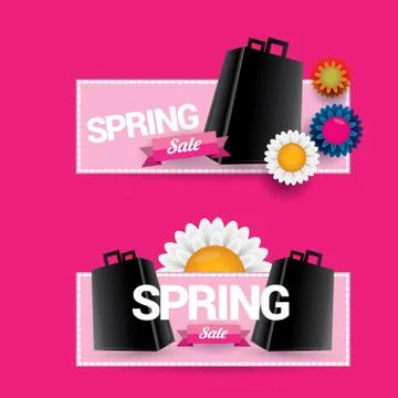Vector spring sale design template banner or tag on pink background. Abstract Stock Illustration