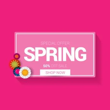 Vector spring sale design template banner or tag on pink background. Abstract Illustrazione stock