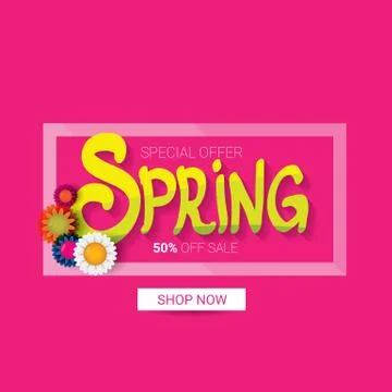 Vector spring sale design template banner or tag on pink background. Abstract Illustrazione stock