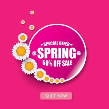 Vector spring sale design template banner or tag on pink background. Abstract Stock Illustration