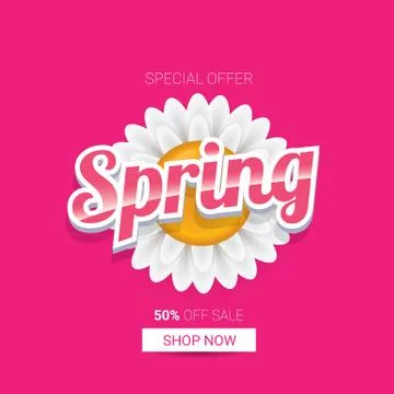 Vector spring sale design template banner or tag on pink background. Abstract Stock Illustration
