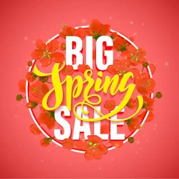 Vector spring sale poster with hand drawn title Stock Illustration