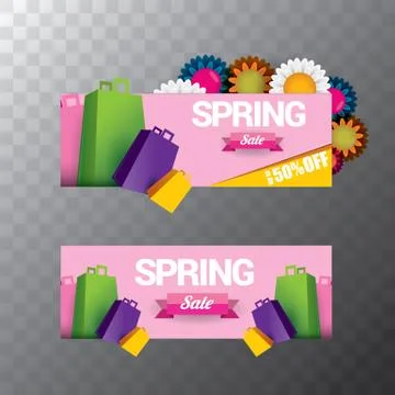 Vector spring sale web banner isolated on transparent background. Abstract Stock Illustration