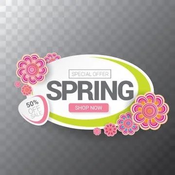 Vector spring sale web banner isolated on transparent background. Abstract Illustrazione stock