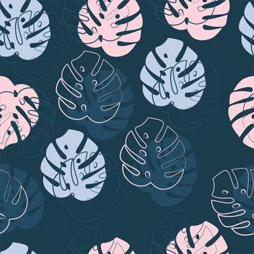 Vector. Spring seamless minimalism pattern in pastel colors, with monstera Stockillustratie