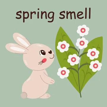 Vector Spring smell A bunny and a lily of the valley Positive phrases for car Stock Illustration