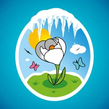 Vector spring snowdrop in frame Stock Illustration
