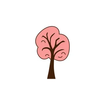 Vector spring tree, japanese sakura icon. Vector pink tree with pink crown icon Stock Illustration