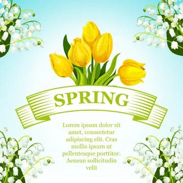 Vector spring tulip and lilly flowers bunch poster Stock Illustration