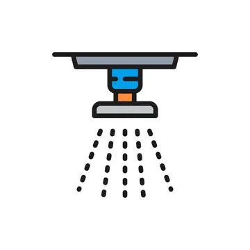 Vector sprinkler, fire system, extinguisher flat color line icon. Stock Illustration