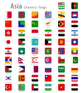 Vector Square Asia National Flags Stock Illustration
