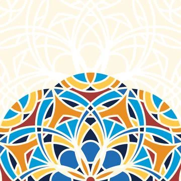 Vector square background with a piece of colored ethnic mandala Stock Illustration