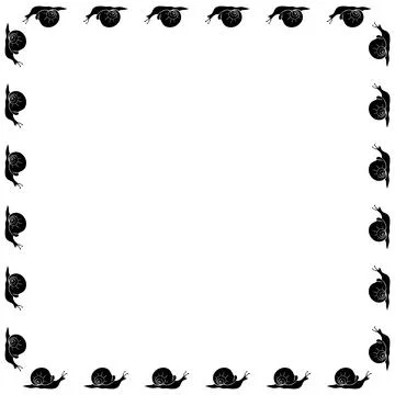 Vector square border, frame of black cute snails in flat style. Simple backgr Illustrazione stock