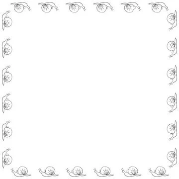 Vector square border, frame of outline cute snails in doodle style. Simple ba 스톡 일러스트