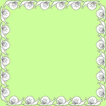 Vector square border, frame of outline cute snails in doodle style. Simple ba Illustrazione stock