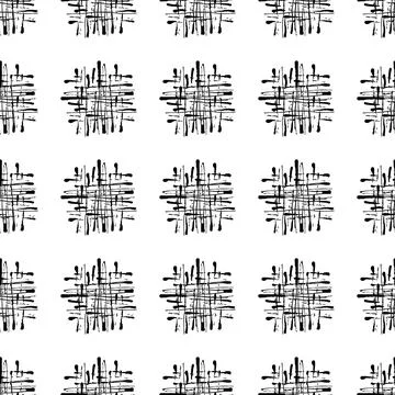 Vector Square Brush Seamless Pattern Plaid Grange Minimalist Check Geometric Stock Illustration